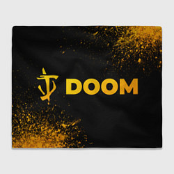 Плед флисовый Doom - gold gradient: надпись и символ, цвет: 3D-велсофт