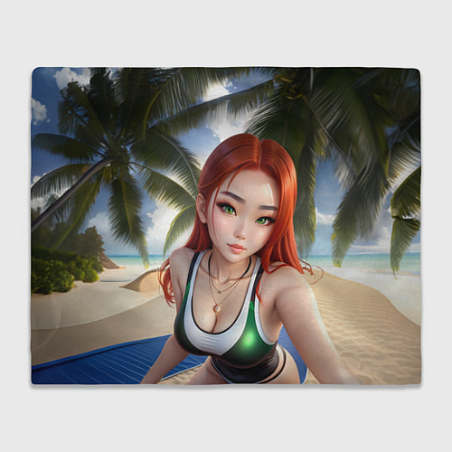 Плед Девушка с рыжими волосами на пляже / 3D-Велсофт – фото 1