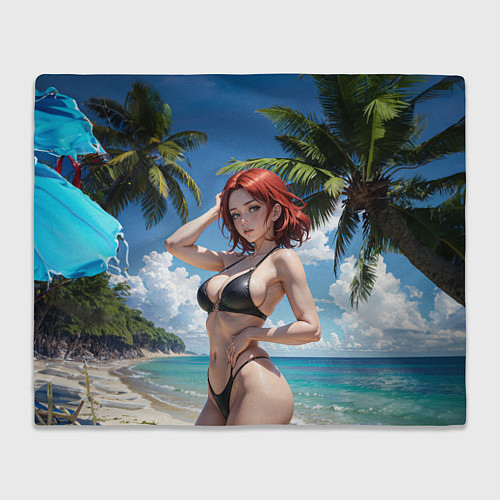 Плед Девушка с рыжими волосами на пляже / 3D-Велсофт – фото 1