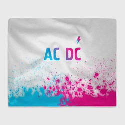 Плед флисовый AC DC neon gradient style: символ сверху, цвет: 3D-велсофт