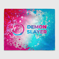 Плед Demon Slayer neon gradient style: надпись и символ