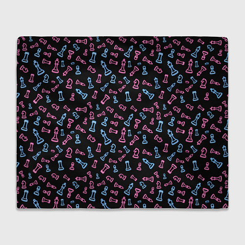 Плед Неоновые розовые и голубые шахматные фигуры на чер / 3D-Велсофт – фото 1