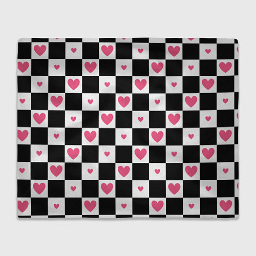 Плед Розовые сердечки на фоне шахматной черно-белой дос / 3D-Велсофт – фото 1