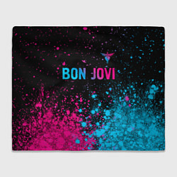 Плед флисовый Bon Jovi - neon gradient: символ сверху, цвет: 3D-велсофт