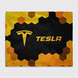 Плед флисовый Tesla - gold gradient: надпись и символ, цвет: 3D-велсофт