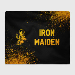Плед флисовый Iron Maiden - gold gradient: надпись и символ, цвет: 3D-велсофт