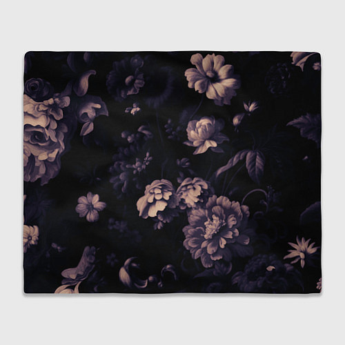 Плед Цветы приглушенный чёрный / 3D-Велсофт – фото 1