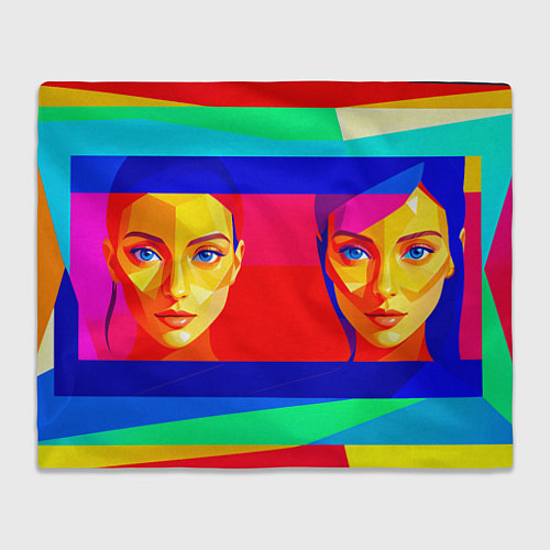 Плед Две голубоглазые девушки в прямоугольной рамке / 3D-Велсофт – фото 1
