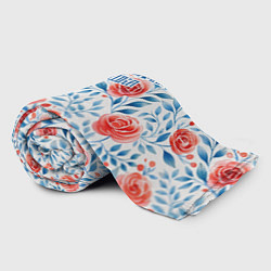 Плед флисовый Самая любимая бабушка - красно-синий цветочный пат, цвет: 3D-велсофт — фото 2