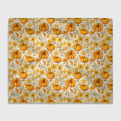 Плед флисовый Тыквы и осенние цветы - паттерн, цвет: 3D-велсофт
