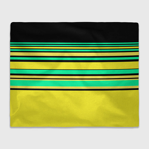 Плед Разноцветный черно желтый с зеленым полосатый узор / 3D-Велсофт – фото 1