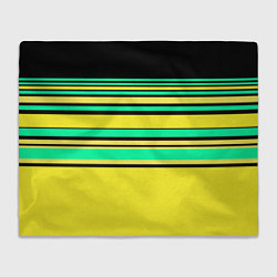 Плед флисовый Разноцветный черно желтый с зеленым полосатый узор, цвет: 3D-велсофт