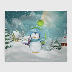 Плед флисовый Новогодний пингвин, цвет: 3D-велсофт