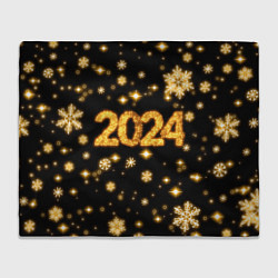 Плед флисовый Новый 2024 год - золотые снежинки, цвет: 3D-велсофт