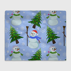 Плед флисовый Снеговики с новогодними елками паттерн, цвет: 3D-велсофт