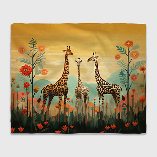 Плед Три жирафа в стиле фолк-арт / 3D-Велсофт – фото 1