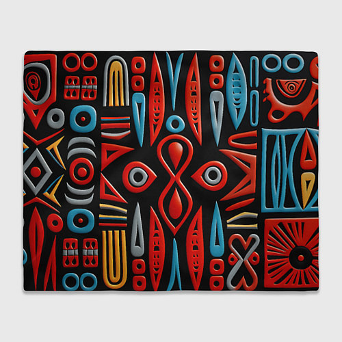Плед Красно-синий узор в африканском стиле / 3D-Велсофт – фото 1