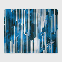 Плед флисовый Киберпанк полосы белый и синий, цвет: 3D-велсофт