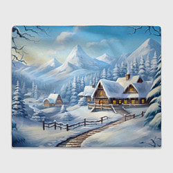 Плед флисовый Новогодняя зимняя деревня, цвет: 3D-велсофт