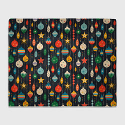 Плед Новогодние ёлочные игрушки на черном фоне