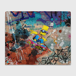 Плед флисовый Барт Симпсон на скейтборде на фоне стены с граффит, цвет: 3D-велсофт