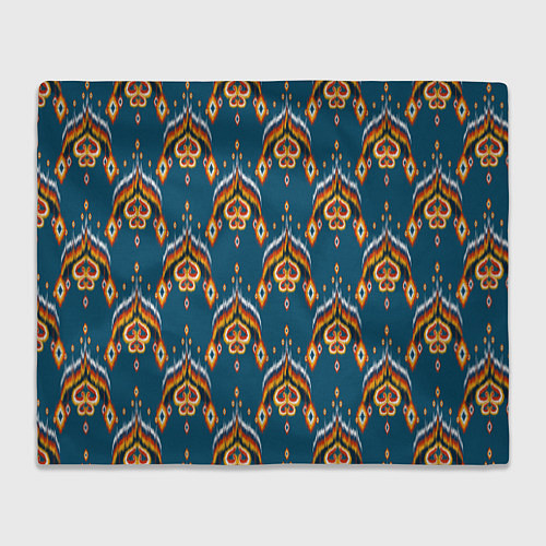 Плед Узбекская имитация ткани икат - синий орнамент / 3D-Велсофт – фото 1