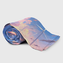 Плед флисовый Девушка на фоне ветряков, цвет: 3D-велсофт — фото 2