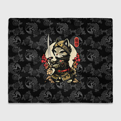 Плед флисовый Кот - японский самурай, цвет: 3D-велсофт