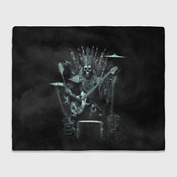 Плед флисовый Скелет музыкант король метала на троне, цвет: 3D-велсофт