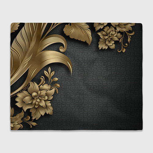 Плед Золотые объемные листья на сером фоне / 3D-Велсофт – фото 1