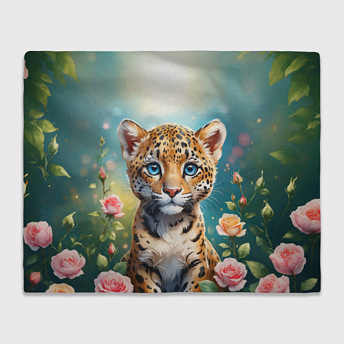 Плед Портрет леопарда с розами / 3D-Велсофт – фото 1