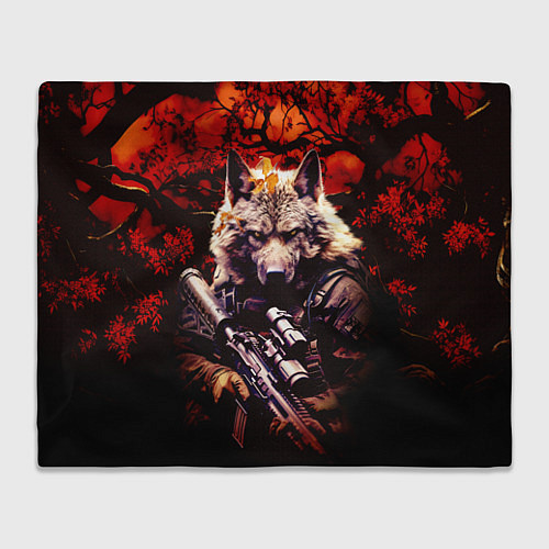 Плед Волк солдат в красном лесу / 3D-Велсофт – фото 1