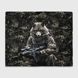 Плед флисовый Волк солдат в камуфляже, цвет: 3D-велсофт