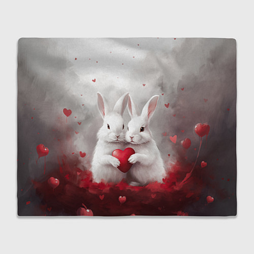Плед Белые кролики с сердцем / 3D-Велсофт – фото 1
