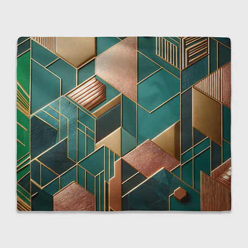 Плед Арт деко зеленый и золотой узор из геометрических / 3D-Велсофт – фото 1