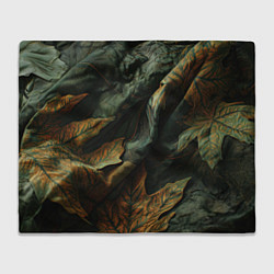 Плед флисовый Реалистичный охотничий камуфляж из ткани и листьев, цвет: 3D-велсофт