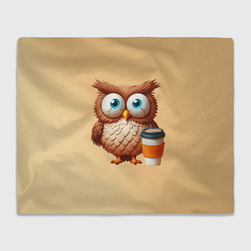 Плед Растрепанная сова со стаканчиком кофе / 3D-Велсофт – фото 1