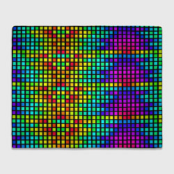 Плед флисовый Разноцветные квадраты на чёрном фоне, цвет: 3D-велсофт