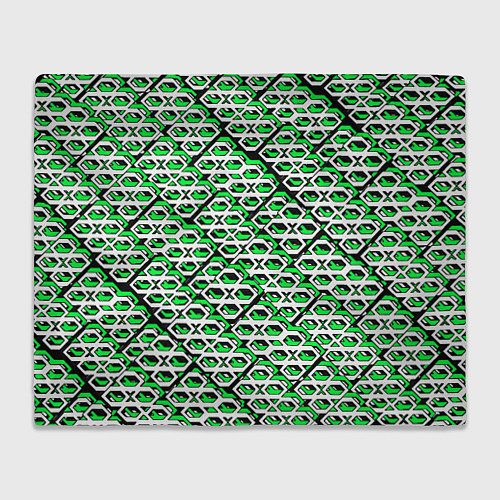 Плед Зелёно-белый узор на чёрном фоне / 3D-Велсофт – фото 1