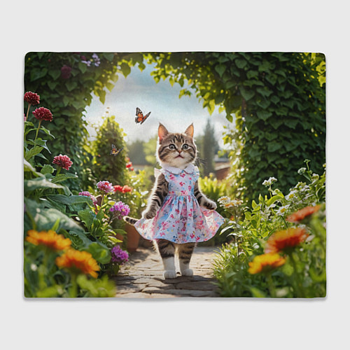 Плед Кошка в летнем платье в саду / 3D-Велсофт – фото 1