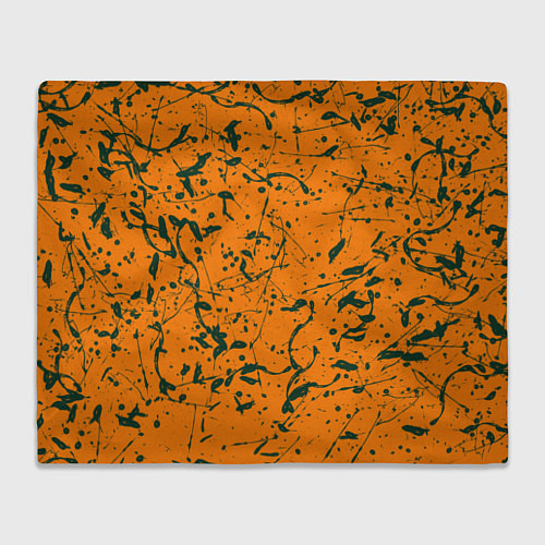 Плед Оранжевый с брызгами зеленой краски / 3D-Велсофт – фото 1