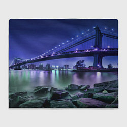 Плед флисовый Вечерняя Америка - мост, цвет: 3D-велсофт