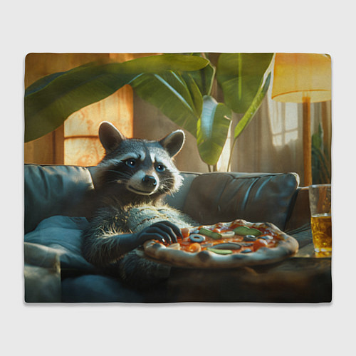 Плед Енот ест пиццу на диване / 3D-Велсофт – фото 1