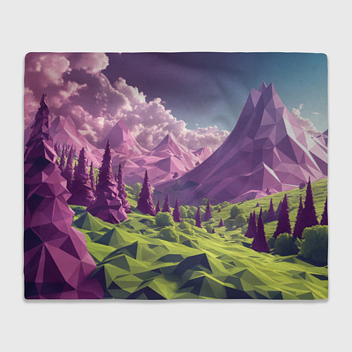 Плед Геометрический зеленый пейзаж и фиолетовые горы / 3D-Велсофт – фото 1