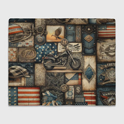 Плед флисовый Patchwork with a motorcycle - ai art, цвет: 3D-велсофт