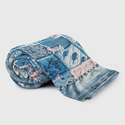 Плед флисовый Кошки на пэчворк джинсах паттерн, цвет: 3D-велсофт — фото 2