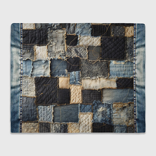 Плед Заплатки пэчворк на джинсе / 3D-Велсофт – фото 1