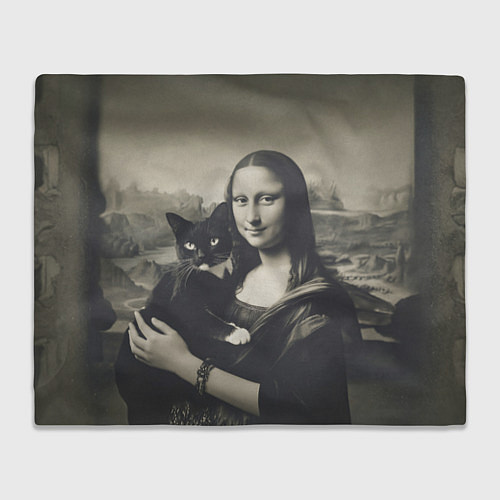 Плед Мона Лиза держит кота в черно белом цвете / 3D-Велсофт – фото 1