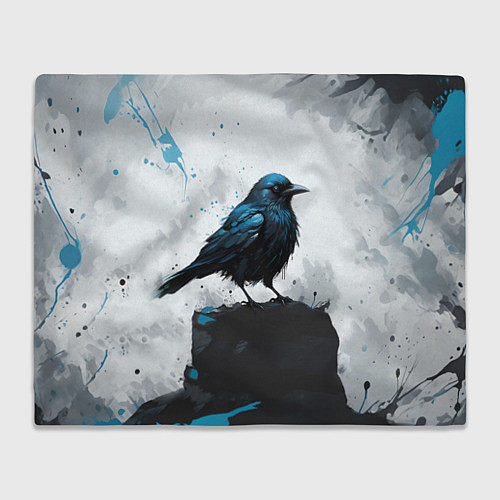 Плед Ворон с чёрно-голубым оперением / 3D-Велсофт – фото 1