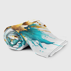 Плед флисовый Бирюзово голубая абстракция, брызги краски на бело, цвет: 3D-велсофт — фото 2